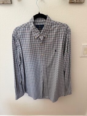 Ralph Lauren Men’s Gray and White Plaid Button-Down Shirt